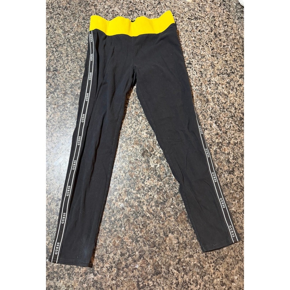 Guess Los Angeles Black Yellow Logo Tape Leggings Womens Size‎ Medium Athletic